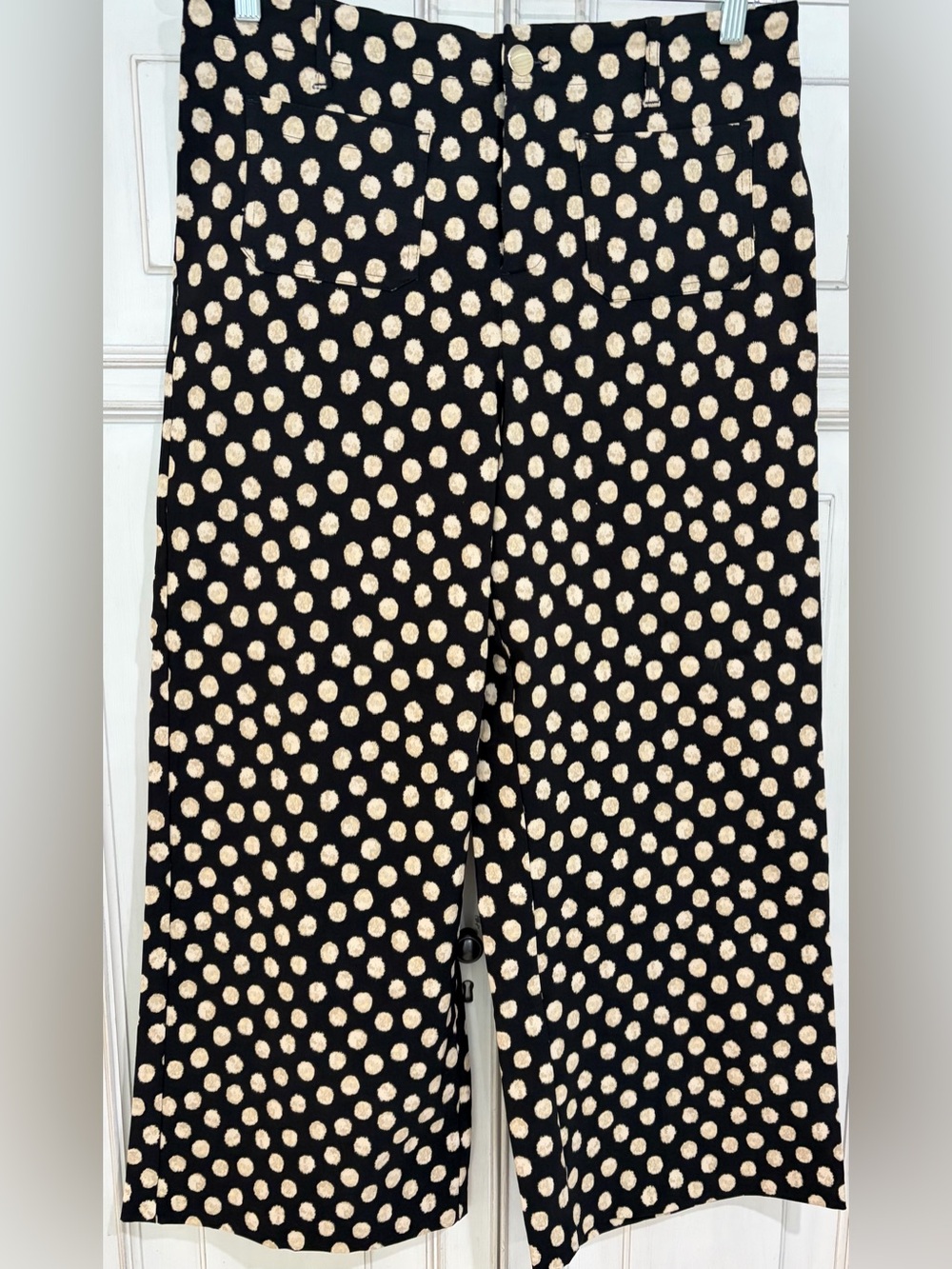 NWOT SZ L Jules & Leopold Black Wide Leg Pants with Cream Polka Dots